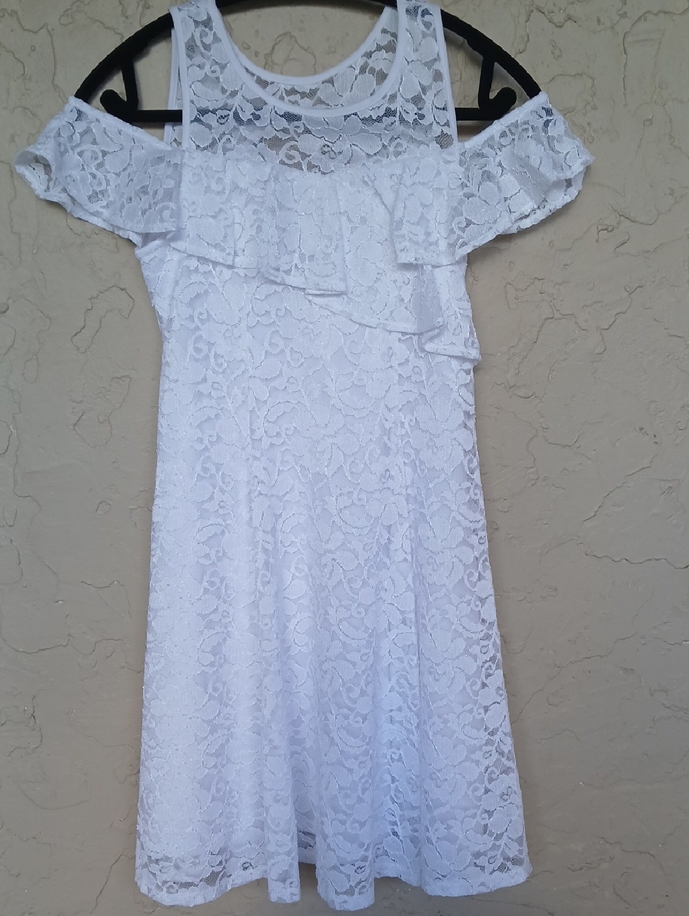 Bonnie Jean White Lace Cold-Shoulder Dress